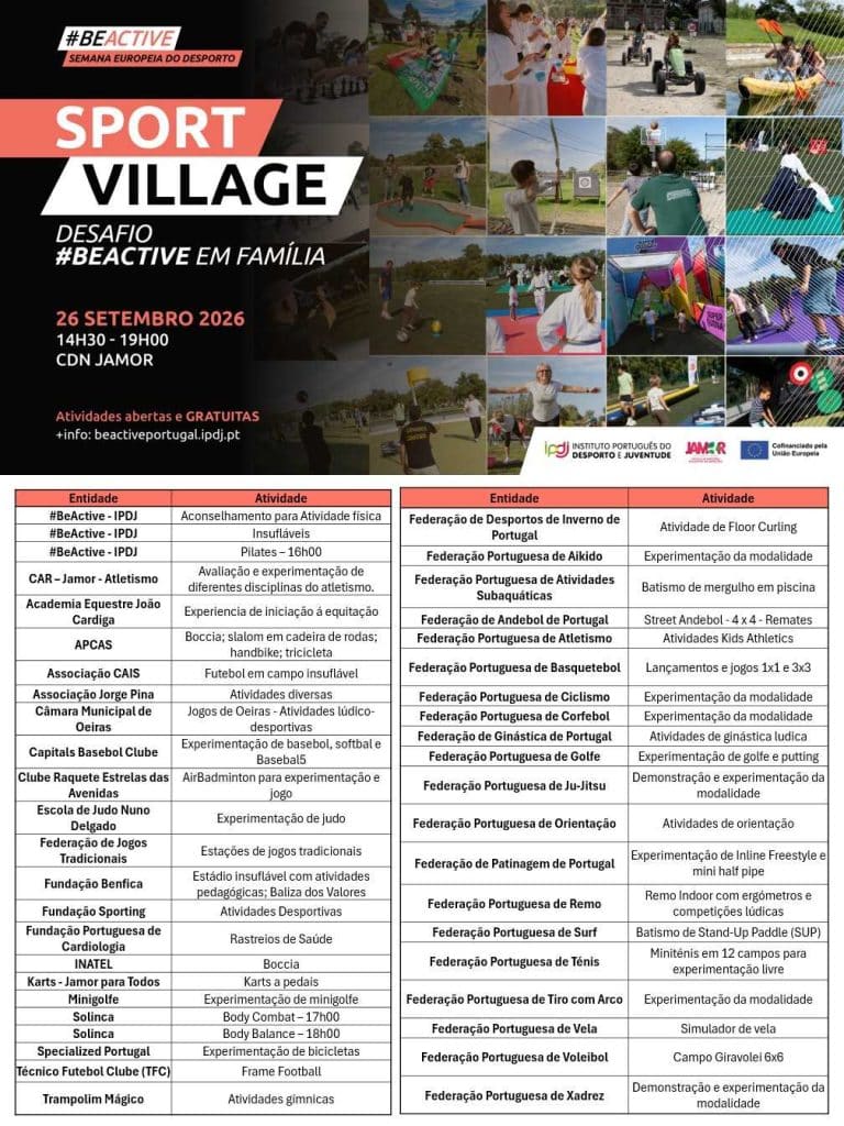 #BEACTIVE SPORT VILLAGE – ATIVIDADES DISPONÍVEIS