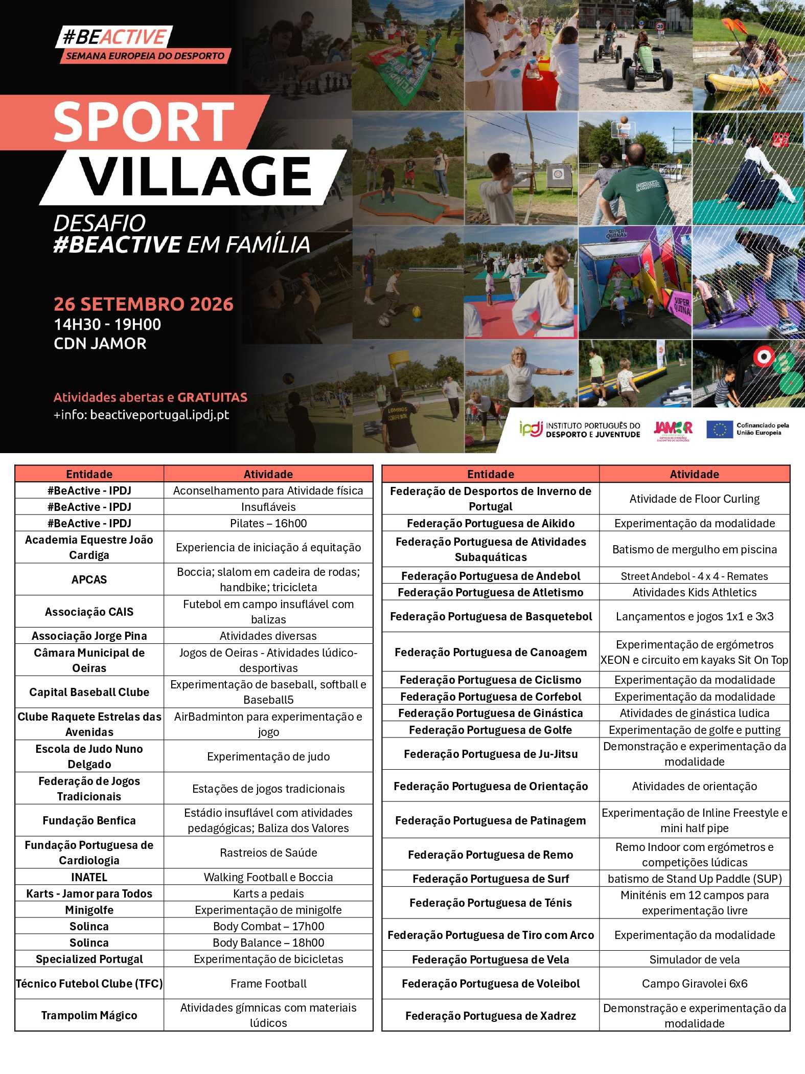 #BEACTIVE SPORT VILLAGE – ATIVIDADES DISPONÍVEIS